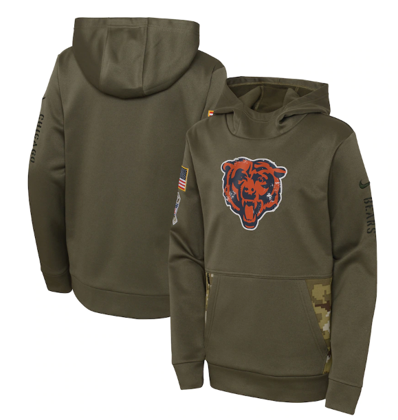 Youth Chicago Bears 2022 Olive Salute to Service Therma Performance Pullover Hoodie